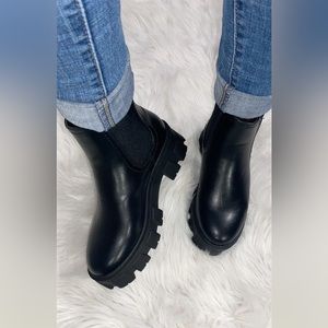 NEW! FAUX LEATHER SLIP ON BLACK COMBAT BOOT